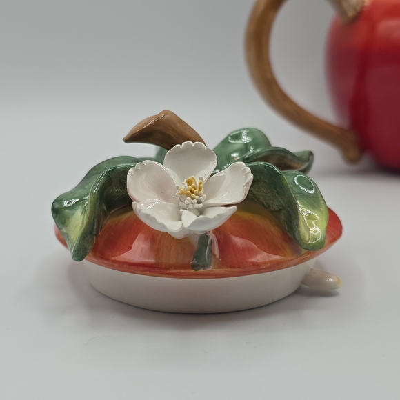 Small Teapot "Orchard In Bloom" Red Apple Ceramic Floral Cottagecore - Picture 11 of 13